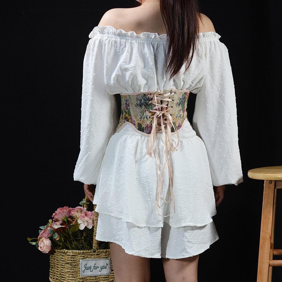 Cottagecore Ribbon Lace Up Waist Corset - Fashionpara