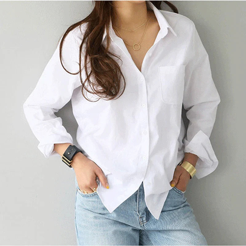 Cotton White Long Sleeve Casual Ladies Blouse