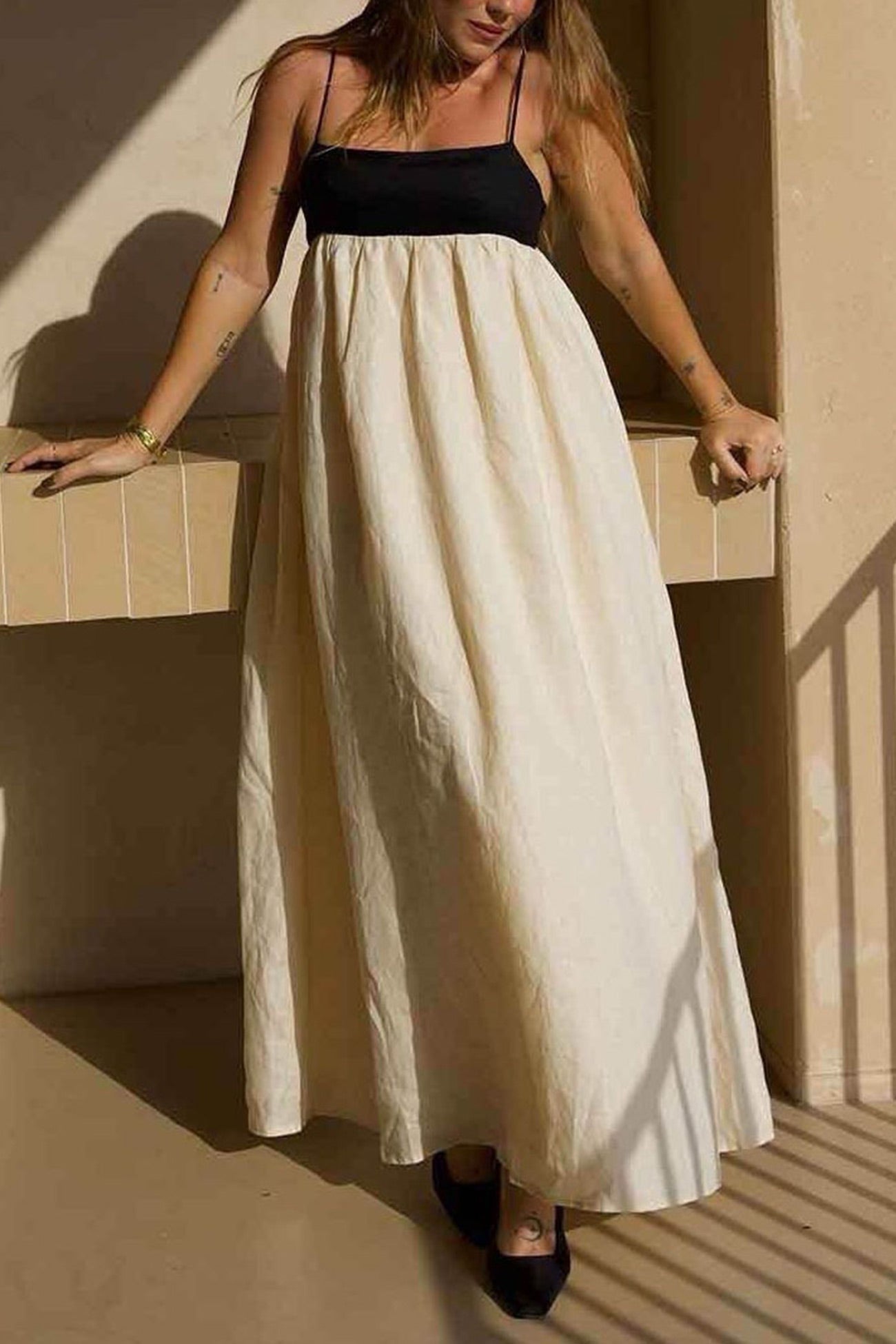 Cotton Contrast Patchwork Cami Dress - Fashionpara