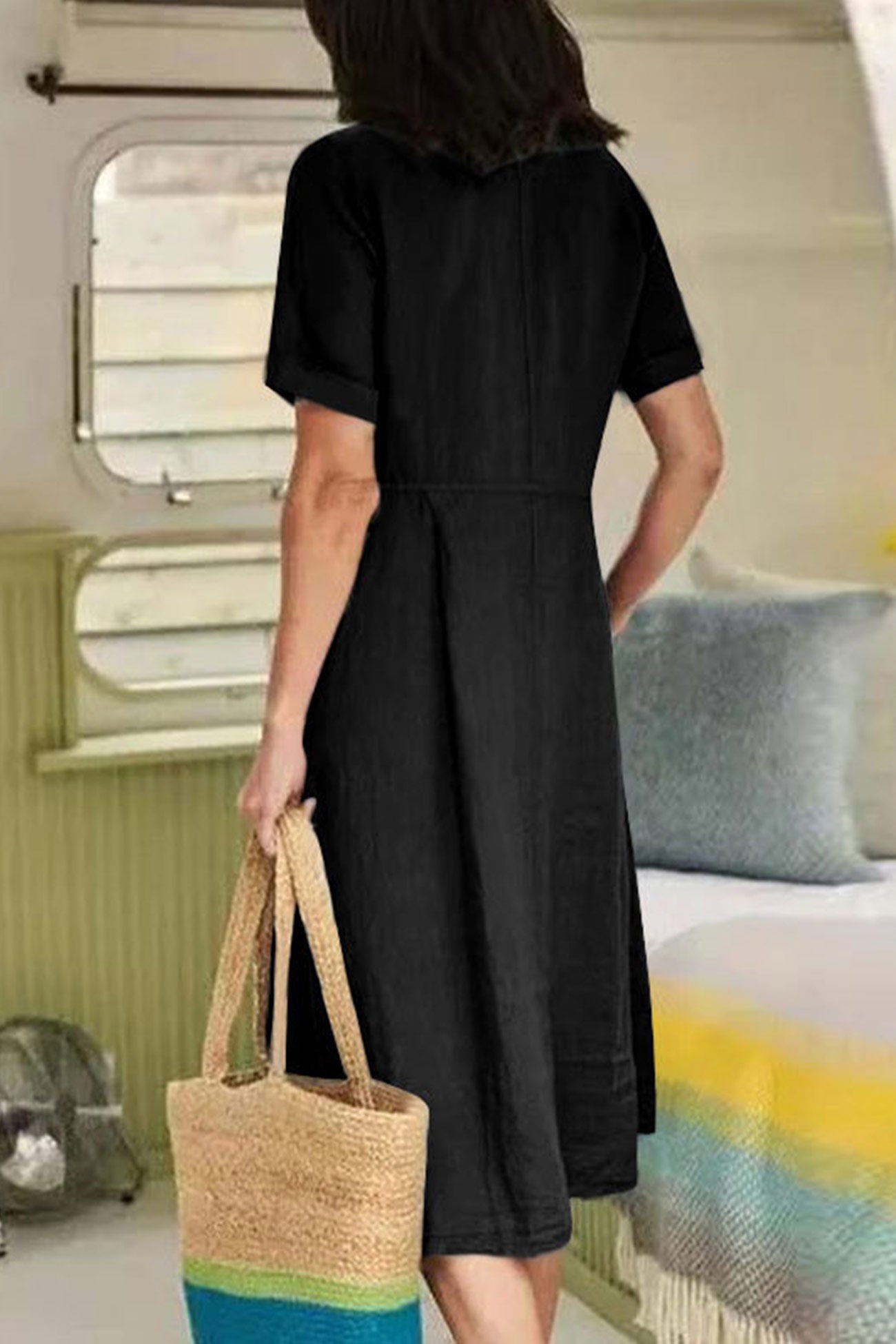 Cotton Linen Button-down Midi Dress