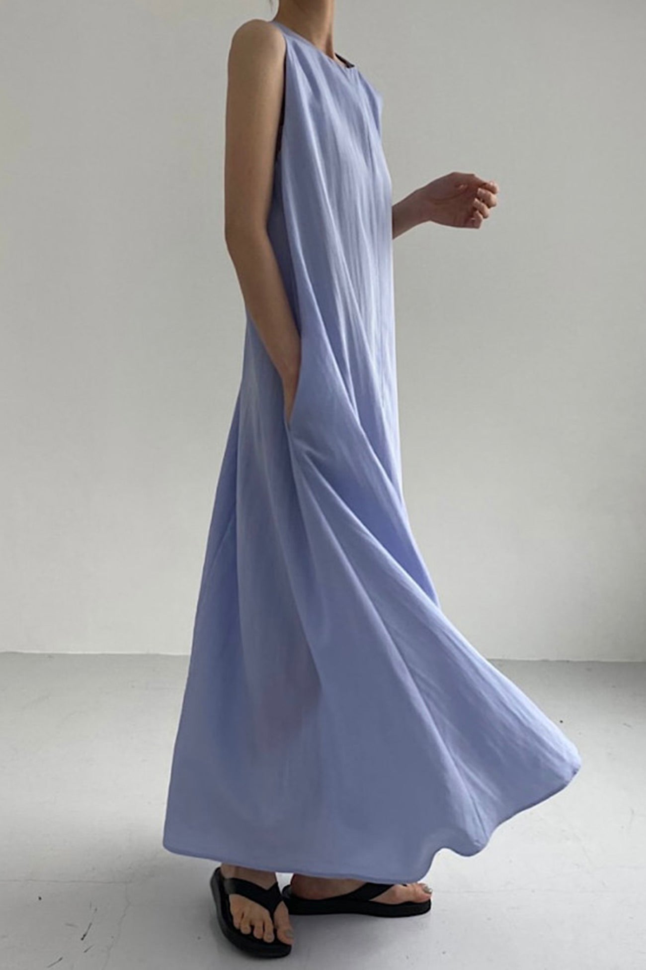 Cotton Loose Pocketed Tank Dress - Fashionpara