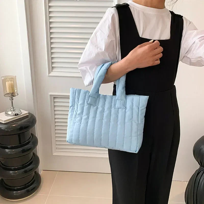 Cotton Padded Quilted Solid Color Commuter Handbag