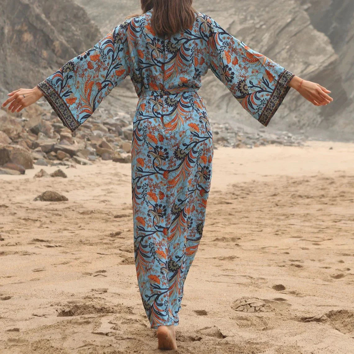 Cotton Rayon Kimono Boho Beach Cover up Loose Dress - Fashionpara