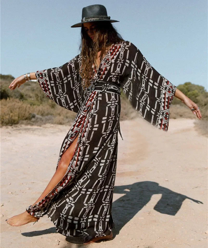 Cotton Rayon Kimono Boho Bikini Cover up Long Sleeve