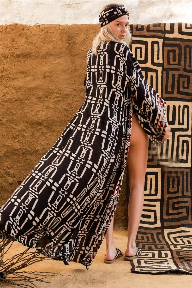 Cotton Rayon Kimono Boho Bikini Cover up Long Sleeve