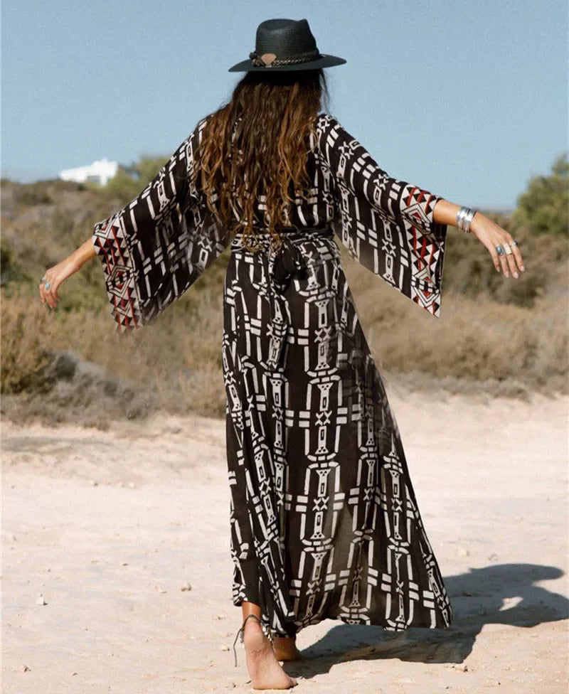 Cotton Rayon Kimono Boho Bikini Cover up Long Sleeve