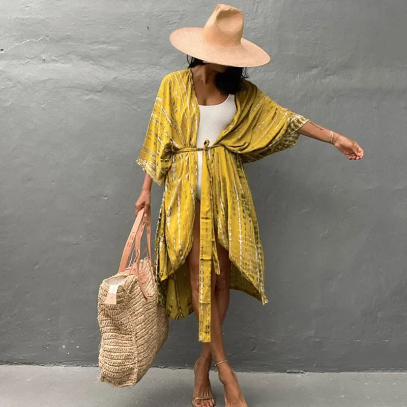 Cotton Rayon Striped Cardigan for Boho Beach Style