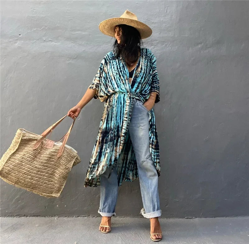 Cotton Rayon Striped Cardigan for Boho Beach Style