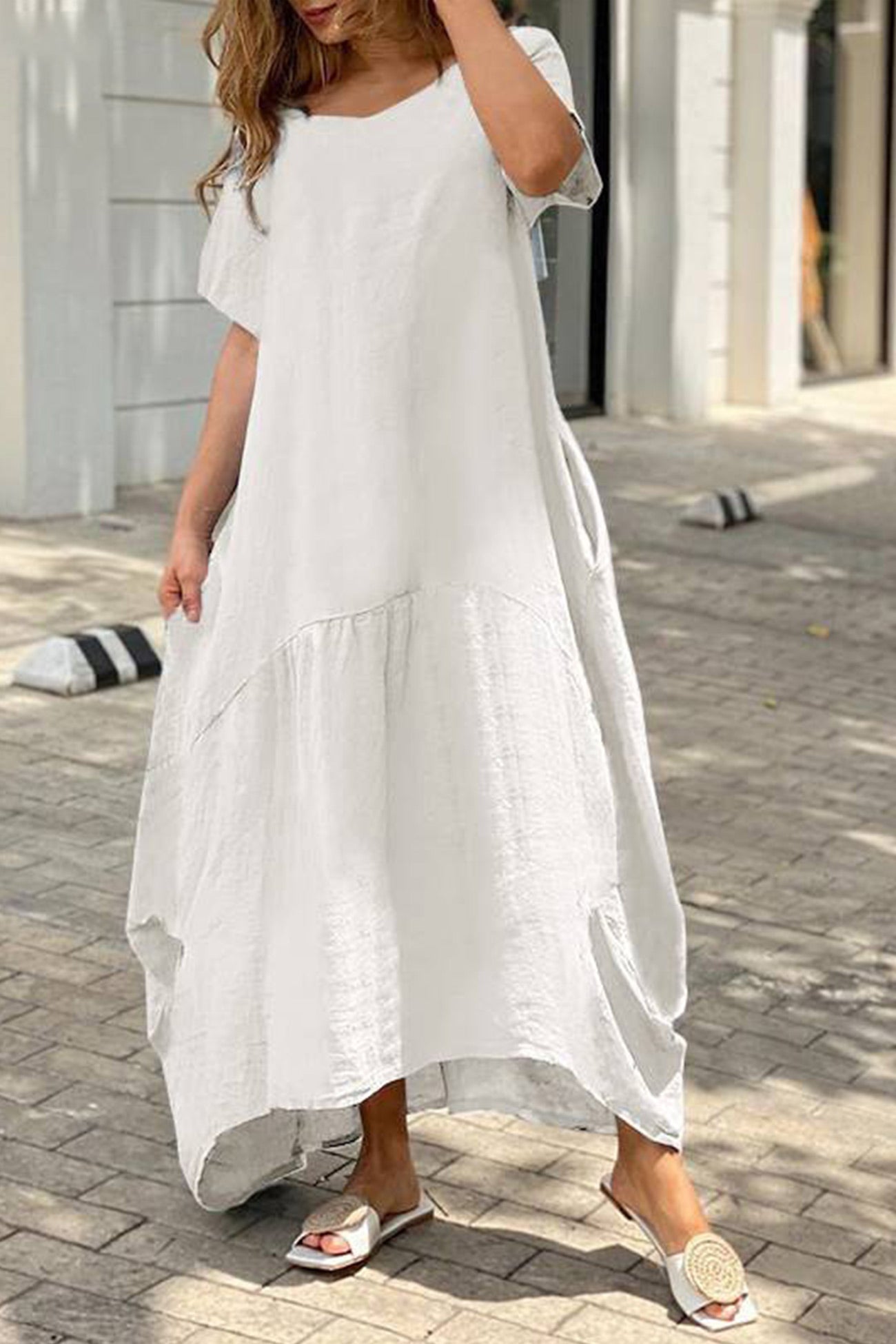Cotton Solid Large Hem Maxi Dress