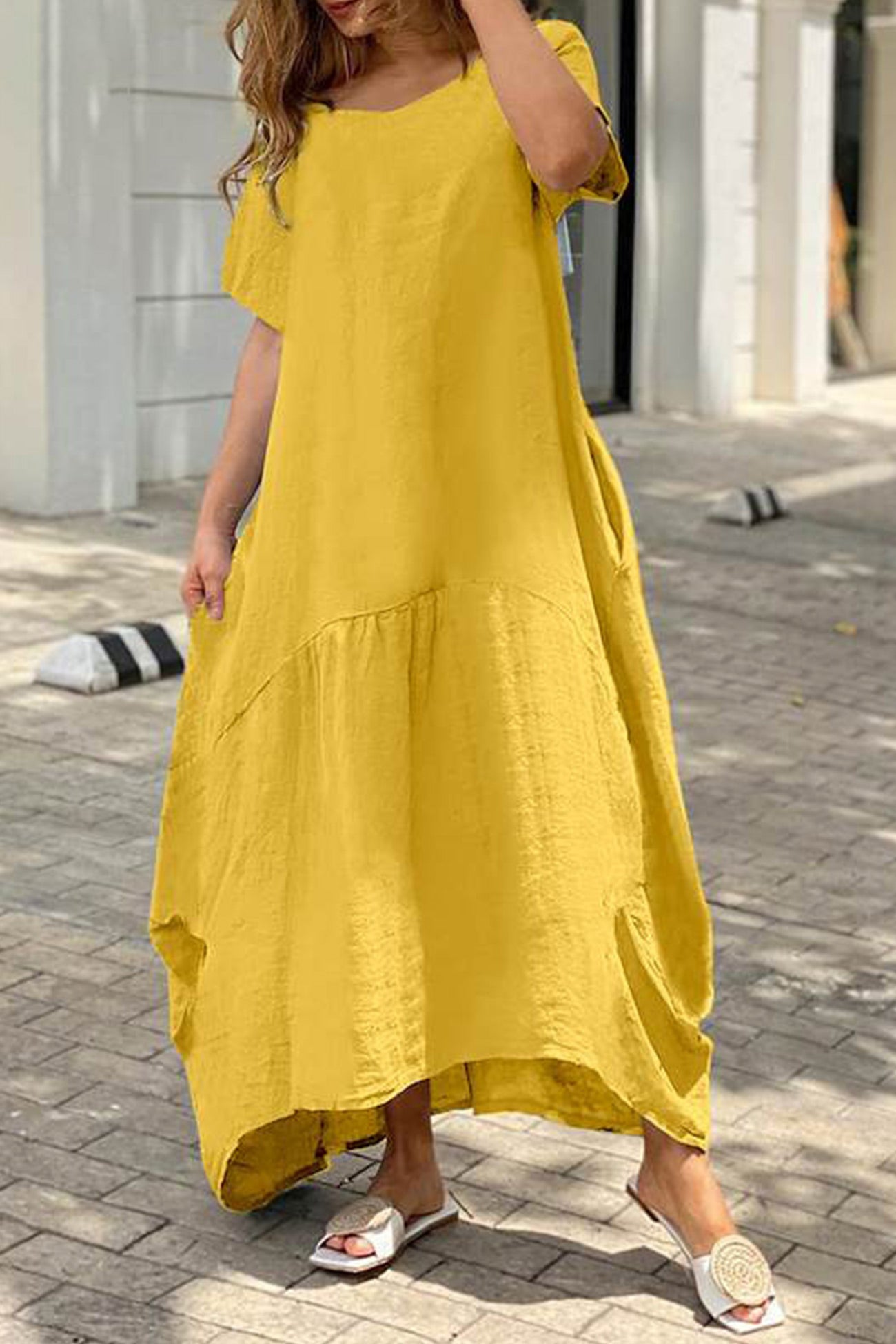 Cotton Solid Large Hem Maxi Dress