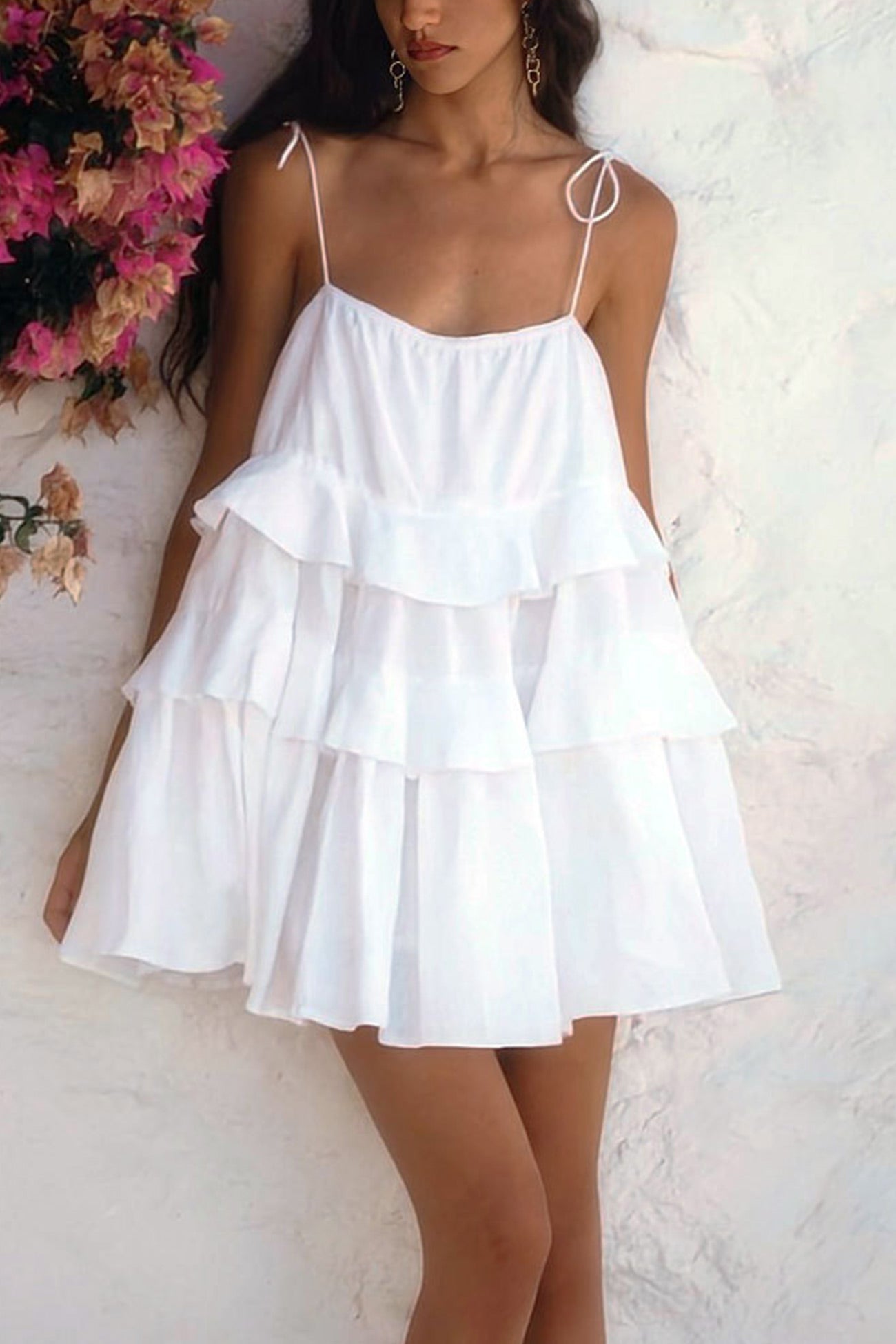 Cotton Tie-straps Tiered Cami Babydoll Dress - Fashionpara