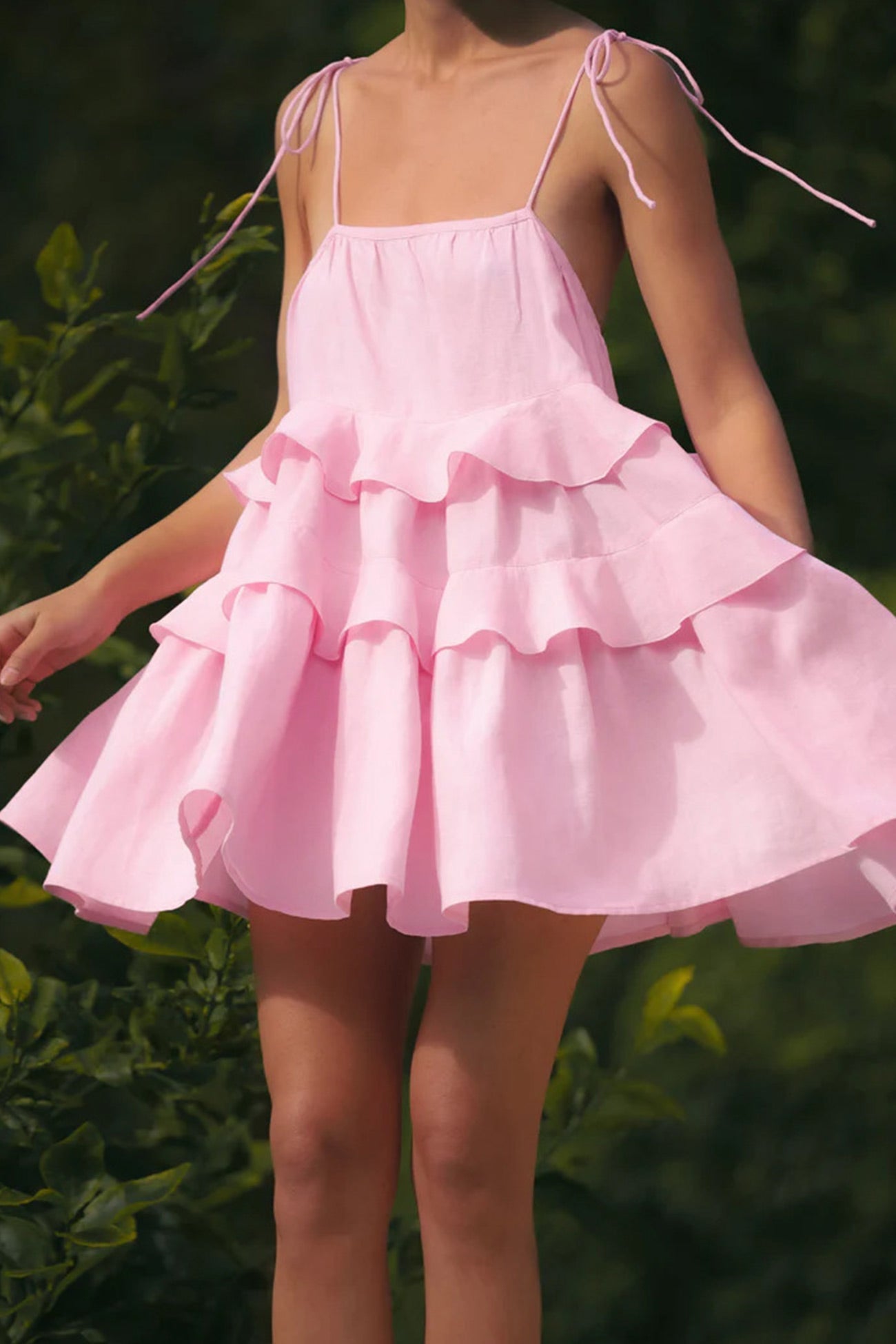 Cotton Tie-straps Tiered Cami Babydoll Dress - Fashionpara