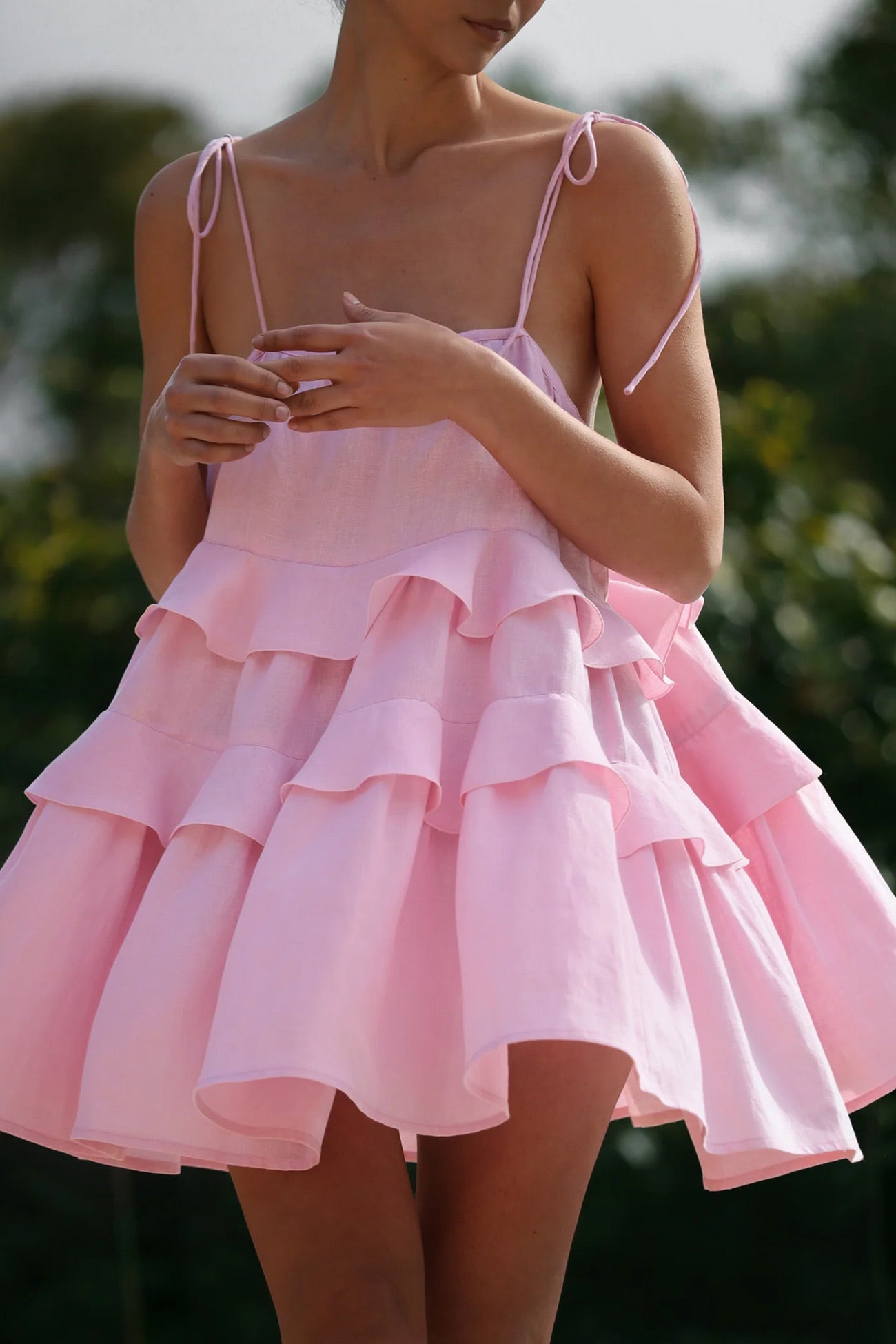 Cotton Tie-straps Tiered Cami Babydoll Dress - Fashionpara