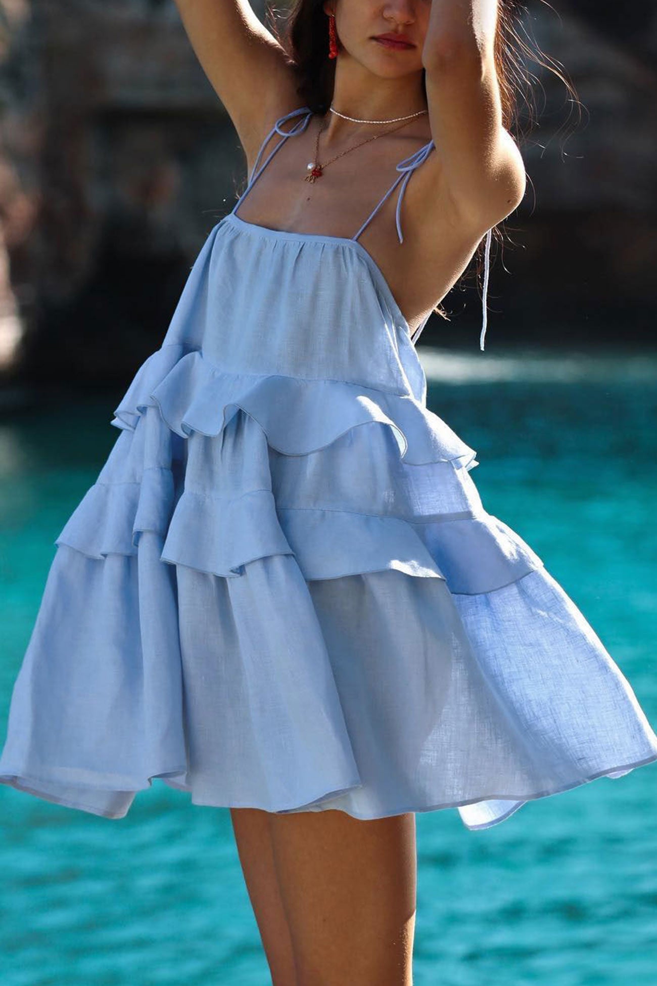 Cotton Tie-straps Tiered Cami Babydoll Dress - Fashionpara