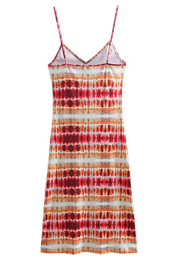 Tie Dye V-neck Spaghetti Straps Dress