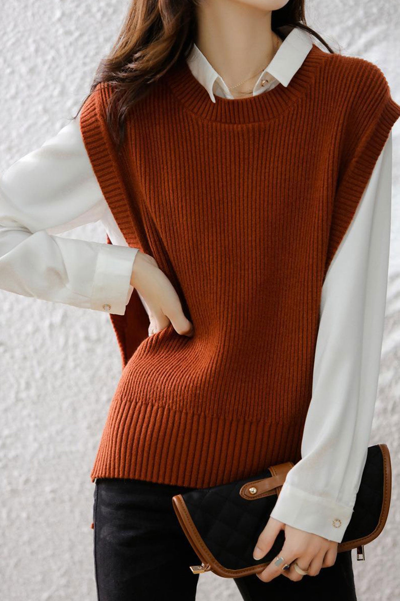 AROLORA Solid Color Wool Sweater Vest for Timeless Style