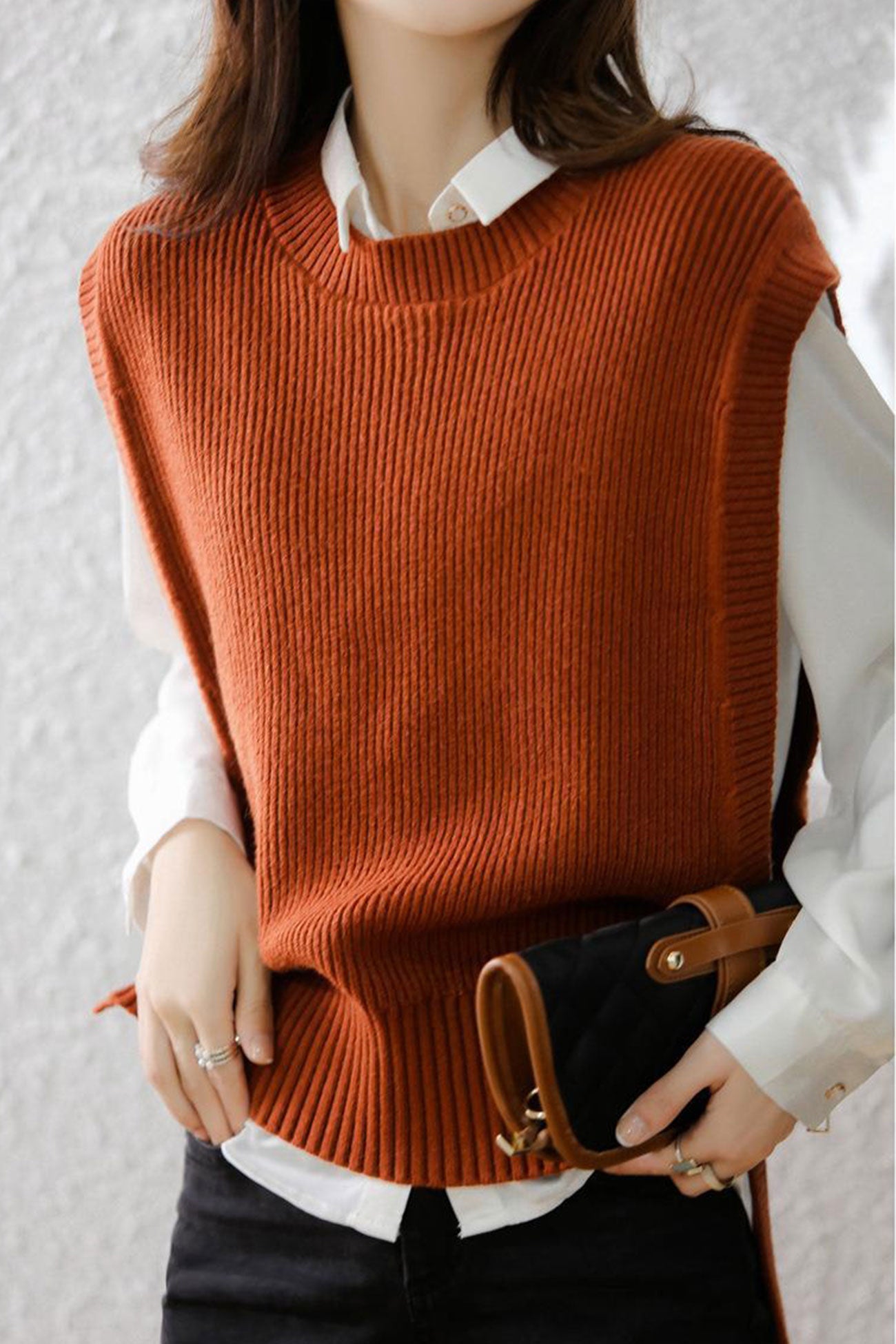 AROLORA Solid Color Wool Sweater Vest for Timeless Style