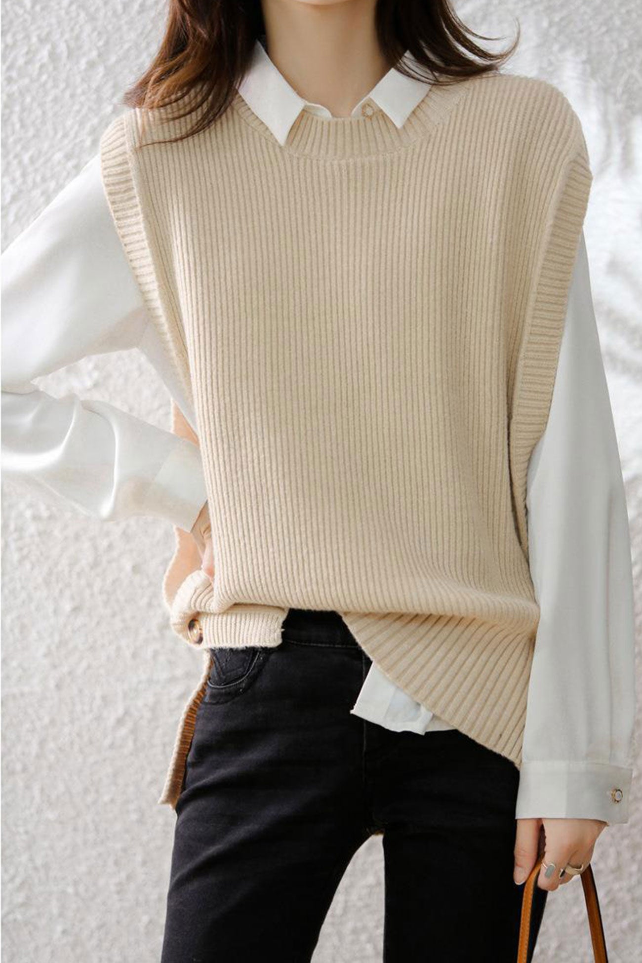 AROLORA Solid Color Wool Sweater Vest for Timeless Style