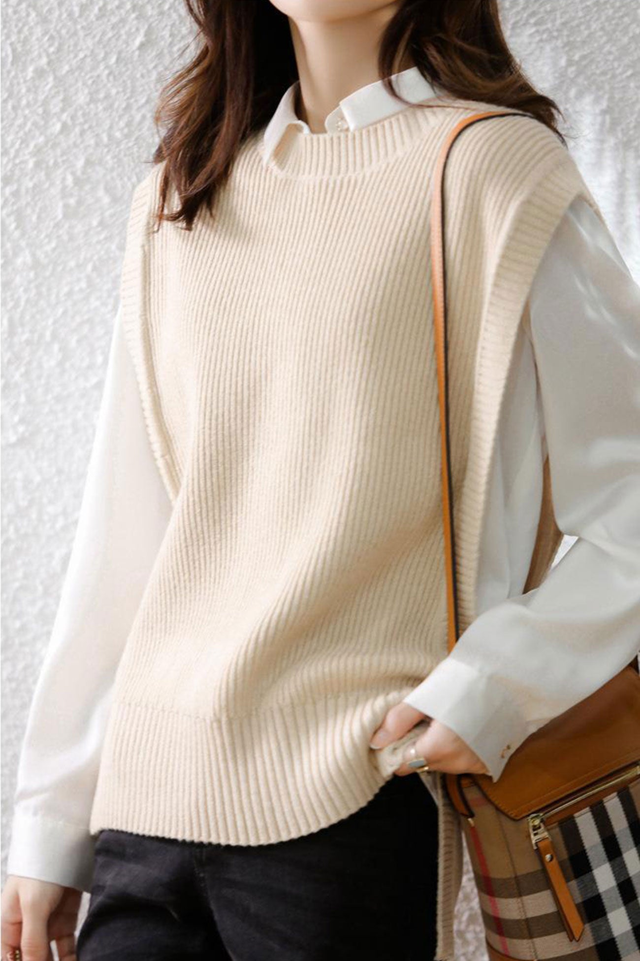 AROLORA Solid Color Wool Sweater Vest for Timeless Style