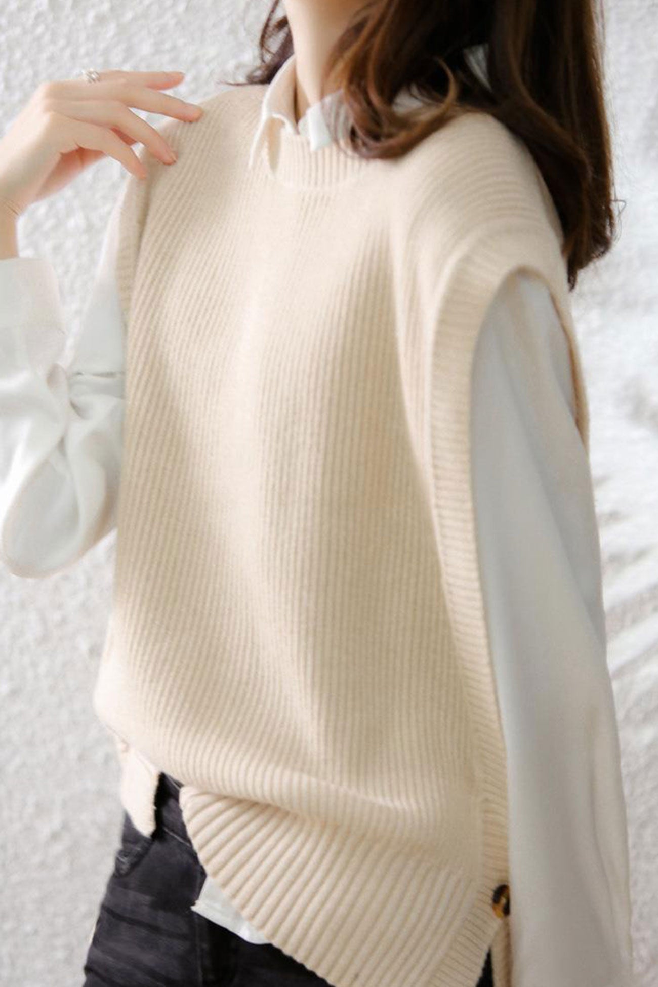 AROLORA Solid Color Wool Sweater Vest for Timeless Style