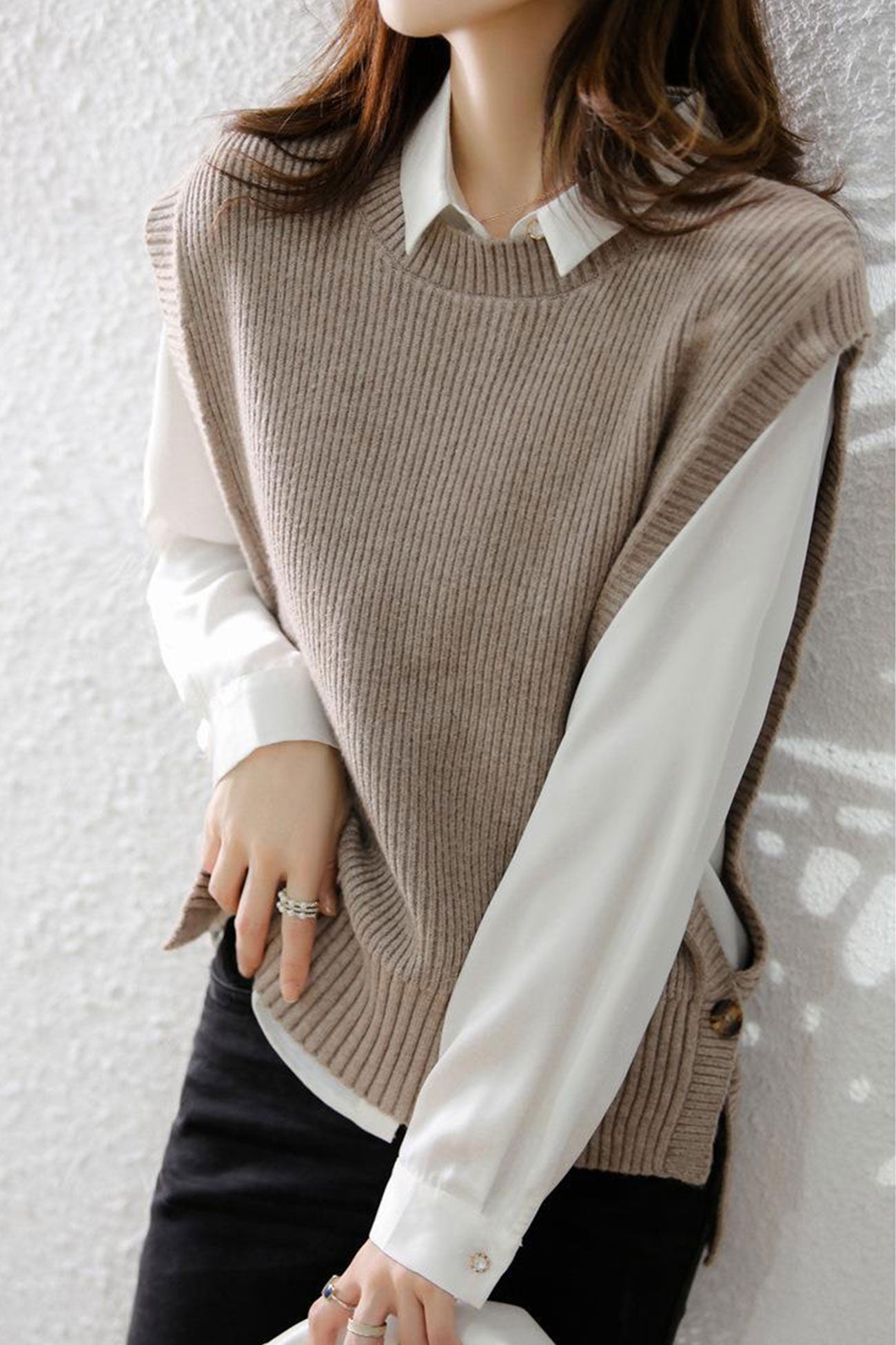 AROLORA Solid Color Wool Sweater Vest for Timeless Style