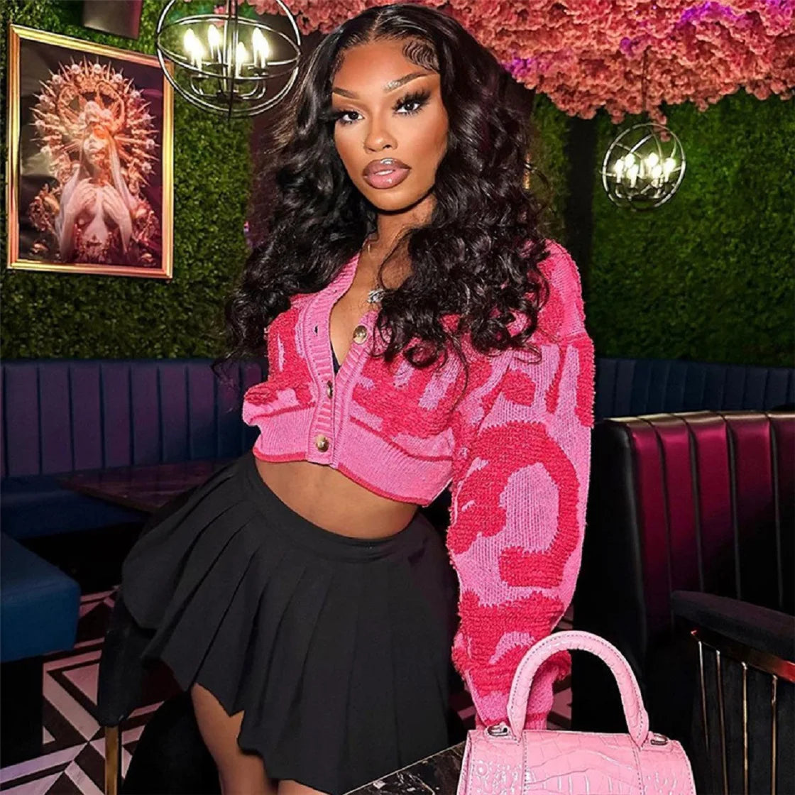 Pink Y2K Streetwear Knit Cardigan