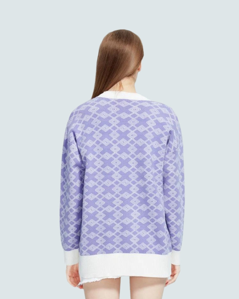 Cross Pattern Buttoned Purple Cardigan 2