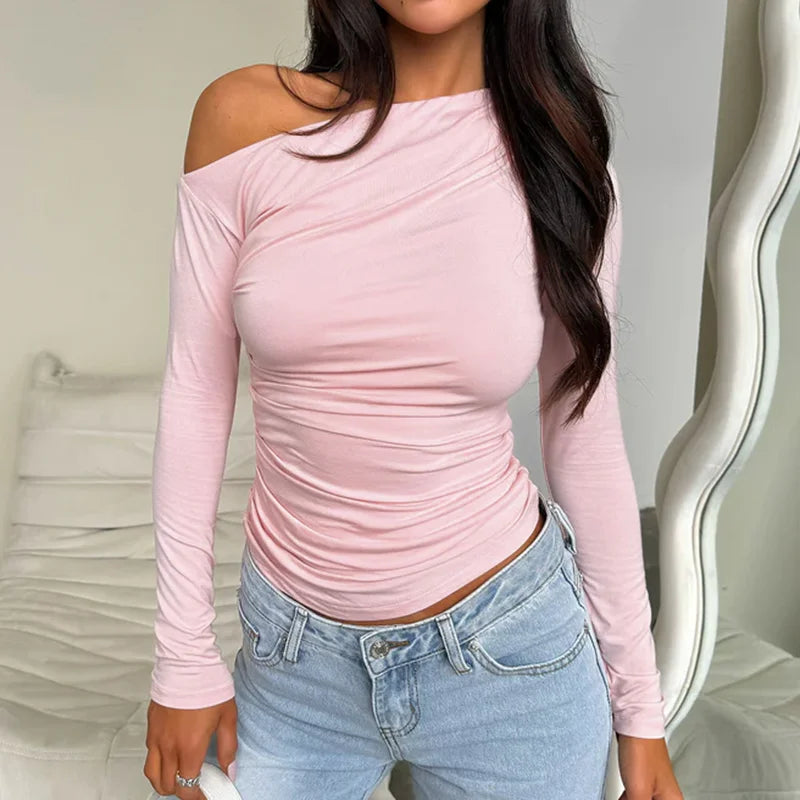 Custom Design Casual Boat Neck Off Shoulder Slim Crop Knit Top