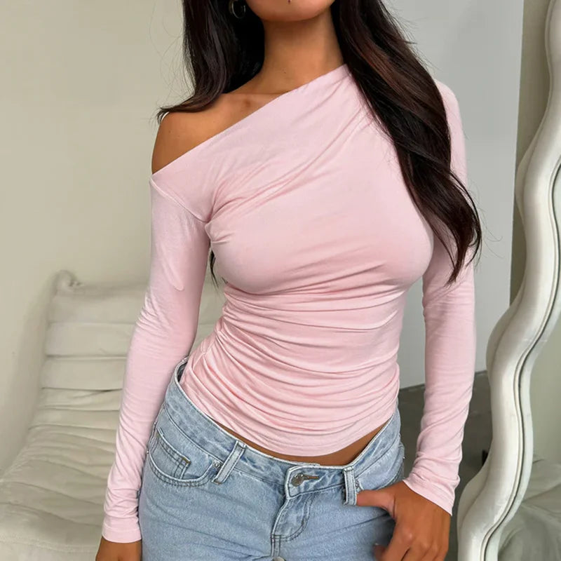 Custom Design Casual Boat Neck Off Shoulder Slim Crop Knit Top