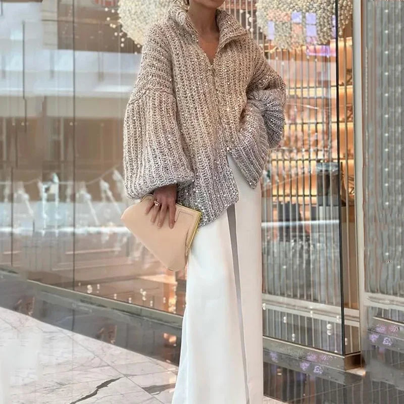 Customizable Sequin Wool Cardigan 2