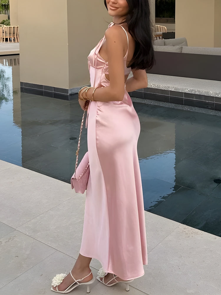 Cut Out Satin Maxi Dress - Fashionpara