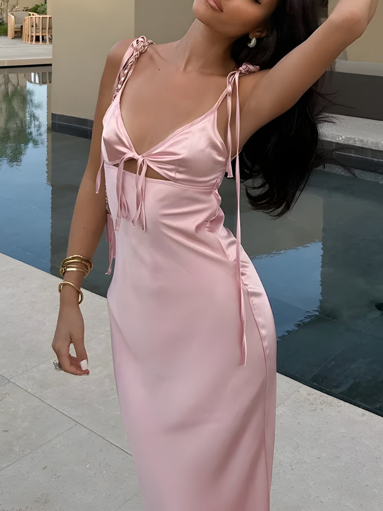 Cut Out Satin Maxi Dress - Fashionpara