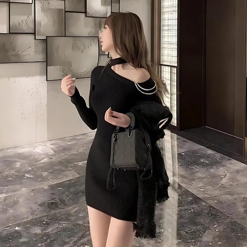 Cut Out Shoulder Rhinestone Mini Dress - View 4