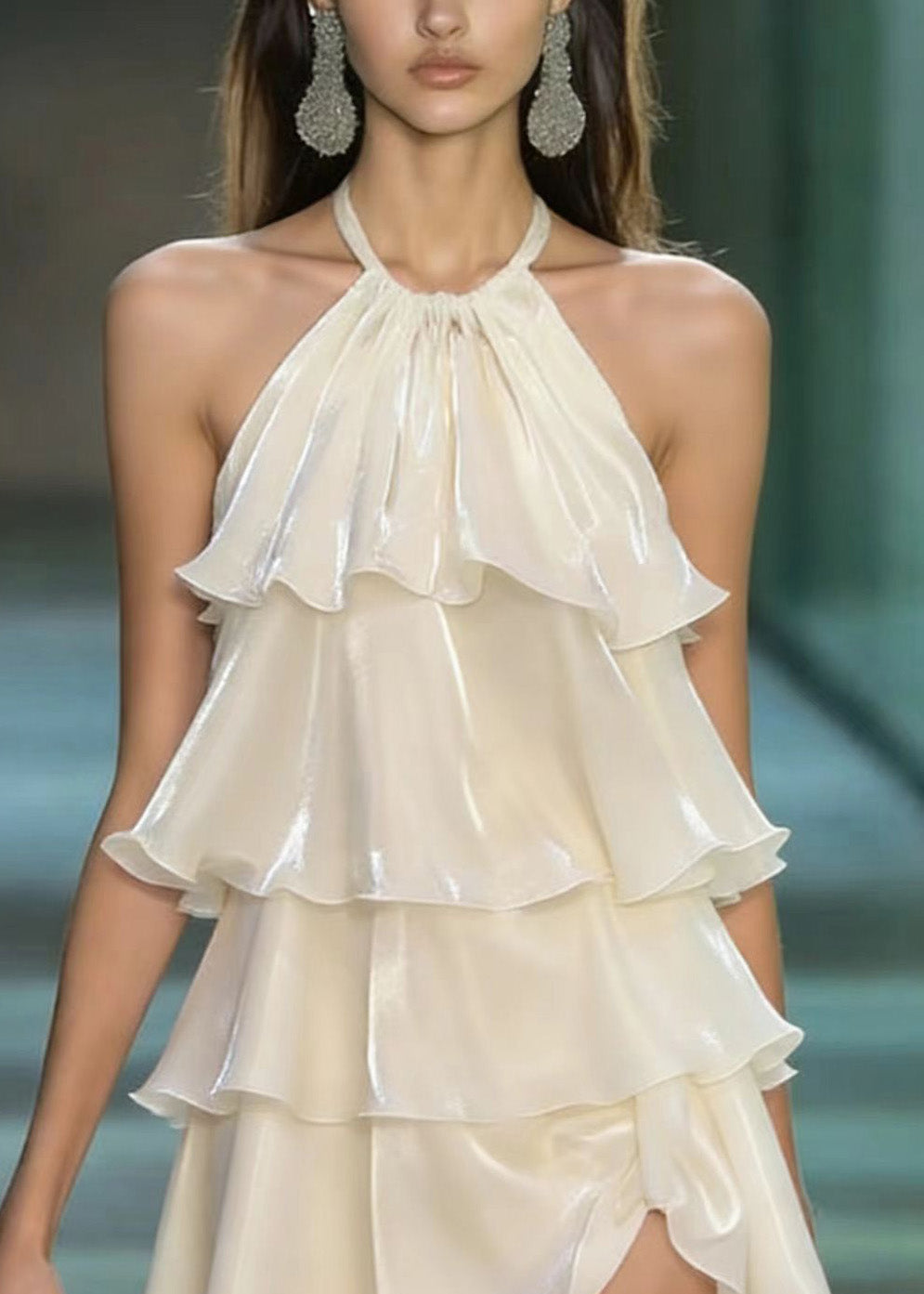 Cute Apricot Layered Ruffled Patchwork Chiffon Mini Dresses Summer - View 2