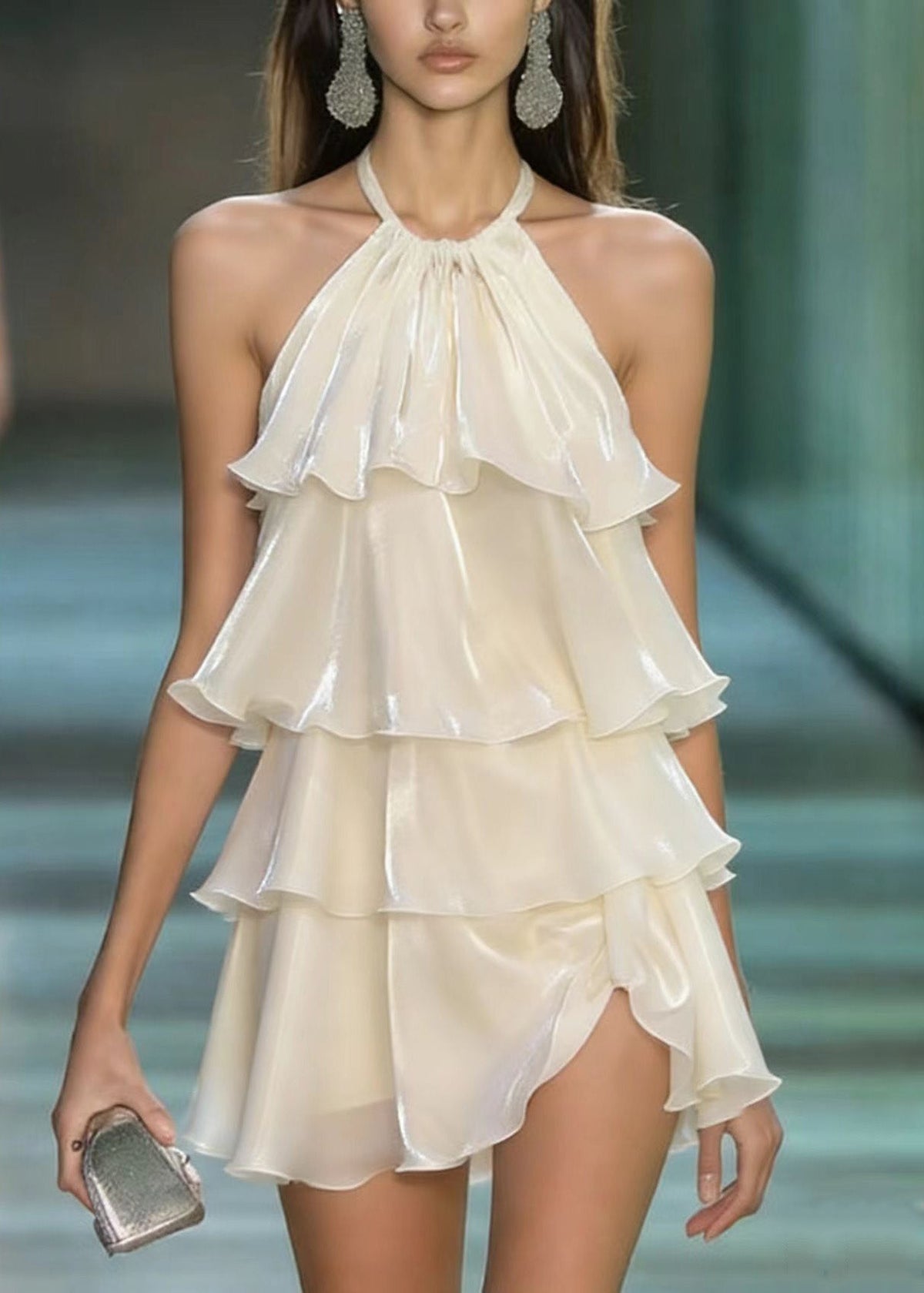 Cute Apricot Layered Ruffled Patchwork Chiffon Mini Dresses Summer - View 5