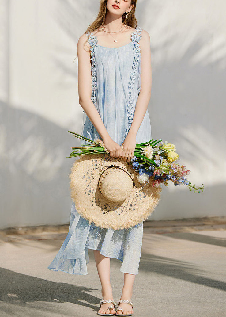 Square Neck Spaghetti Strap Floral Applique Flowy Maxi Dress - View 2