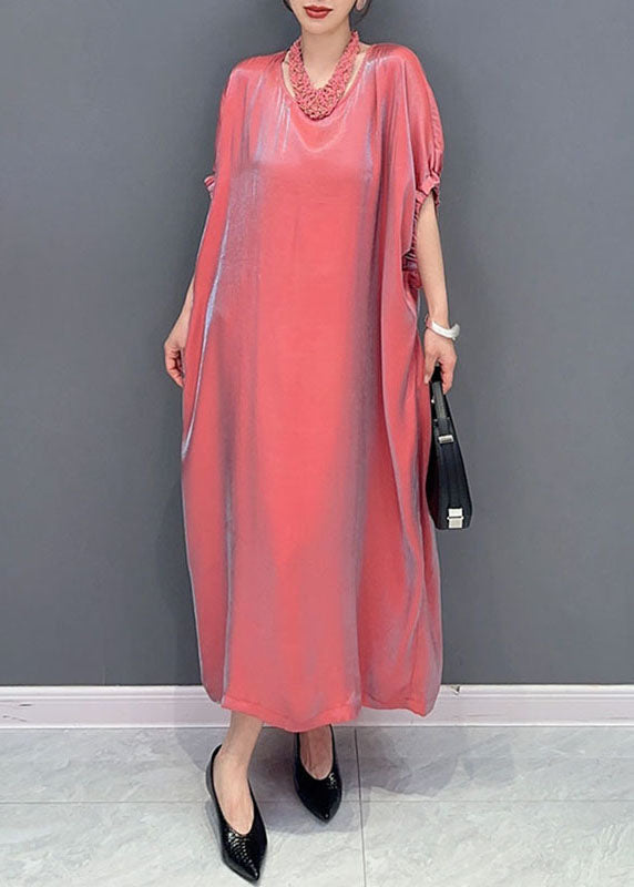 Metallic Iridescent Round Neck Gathered Cuff Midi Dress