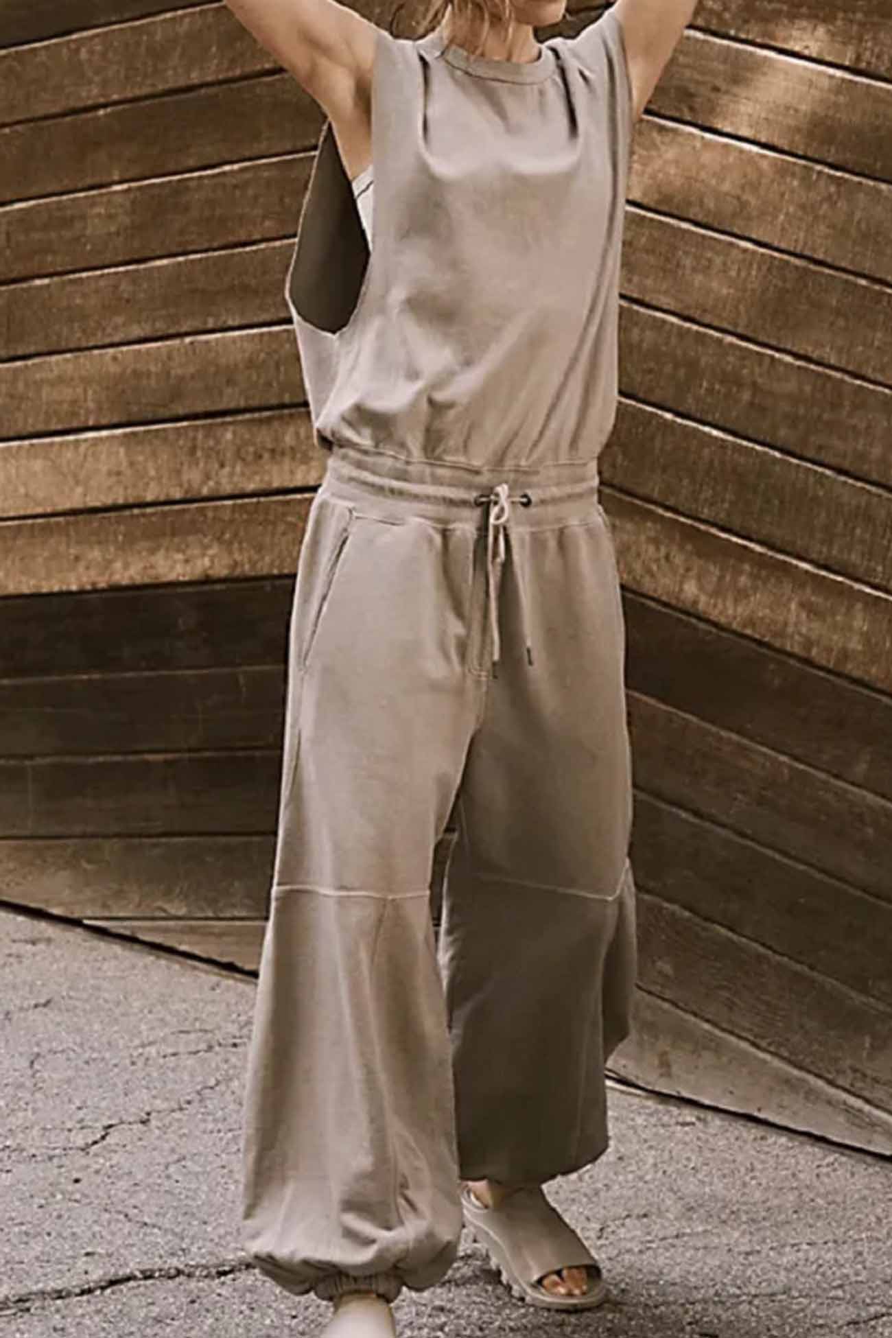 Cutout Sleeveless Drawstring Long Pants Jumpsuits