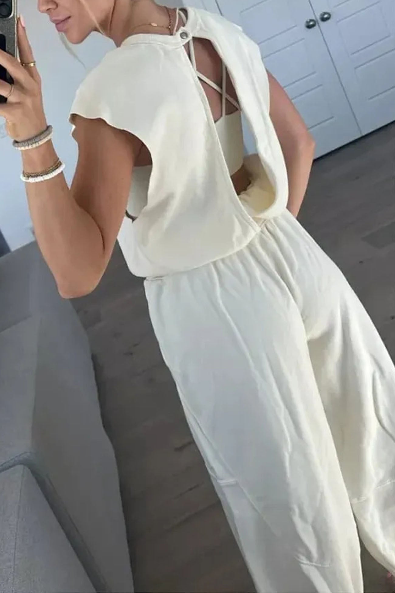Cutout Sleeveless Drawstring Long Pants Jumpsuits