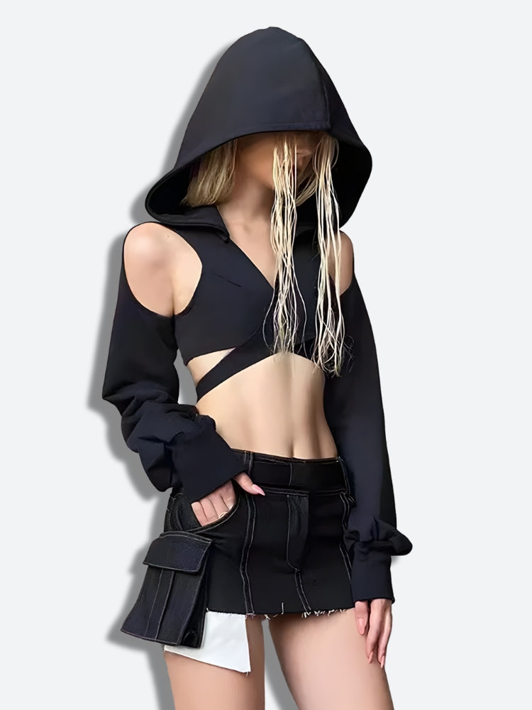 Cyberpunk Hooded Wrap Around Crop Top