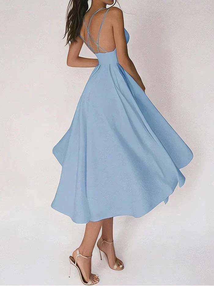 Sleeveless Crisscross Strap Open Back Fit and Flare A-Line Midi Dress - View 4