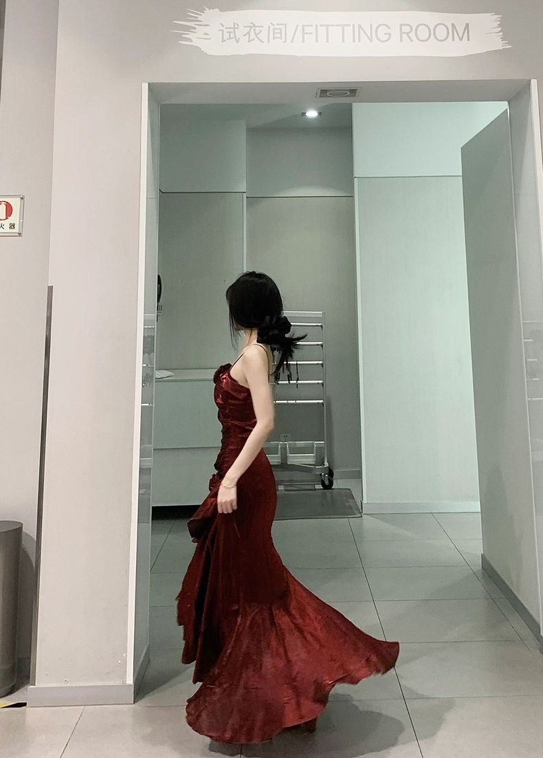 Classy Sheath Sweetheart Sleeveless Satin Burgundy Long Prom Dresses SD2399