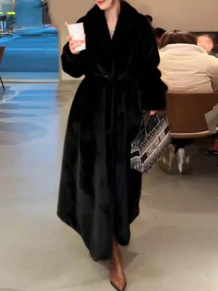 Faux Fur Lapel Plush Imitation Mink Overcoat