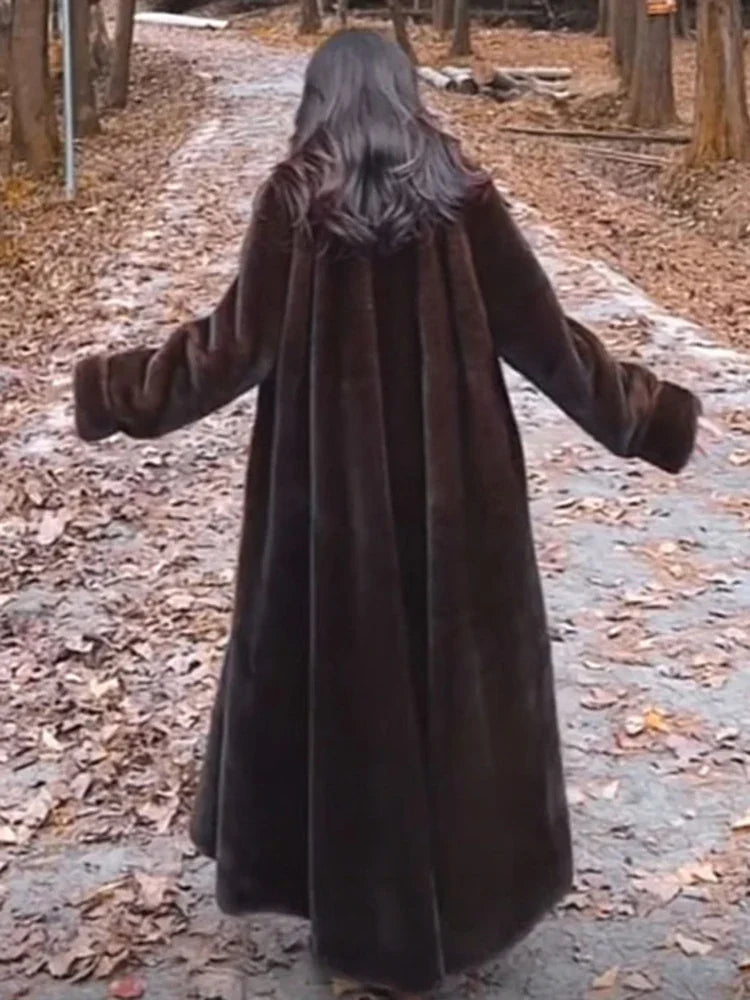 Faux Fur Lapel Plush Imitation Mink Overcoat - Fashionpara