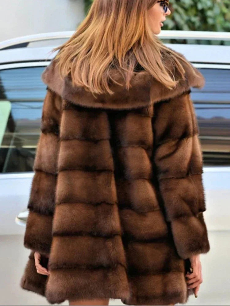 Faux Fur Hooded Button Loose Overcoat 2