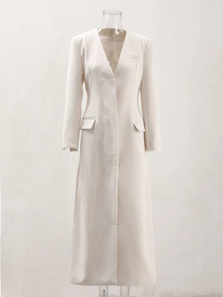 No Collar Single-Breasted Slim Overcoat - Fashionpara