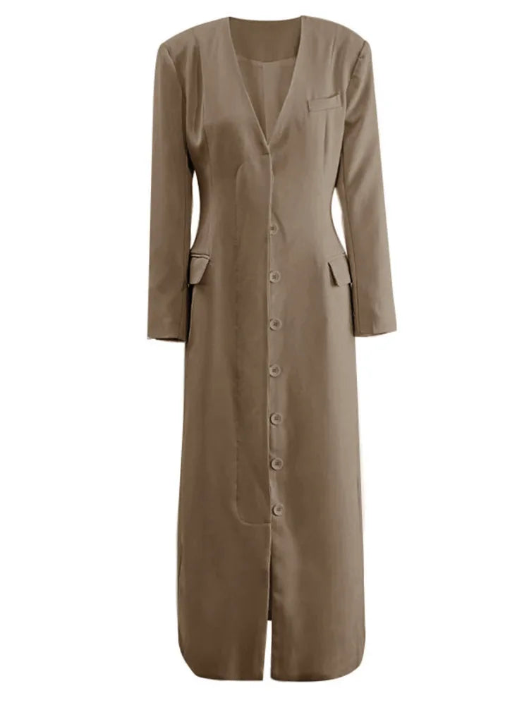 No Collar Single-Breasted Slim Overcoat - Fashionpara