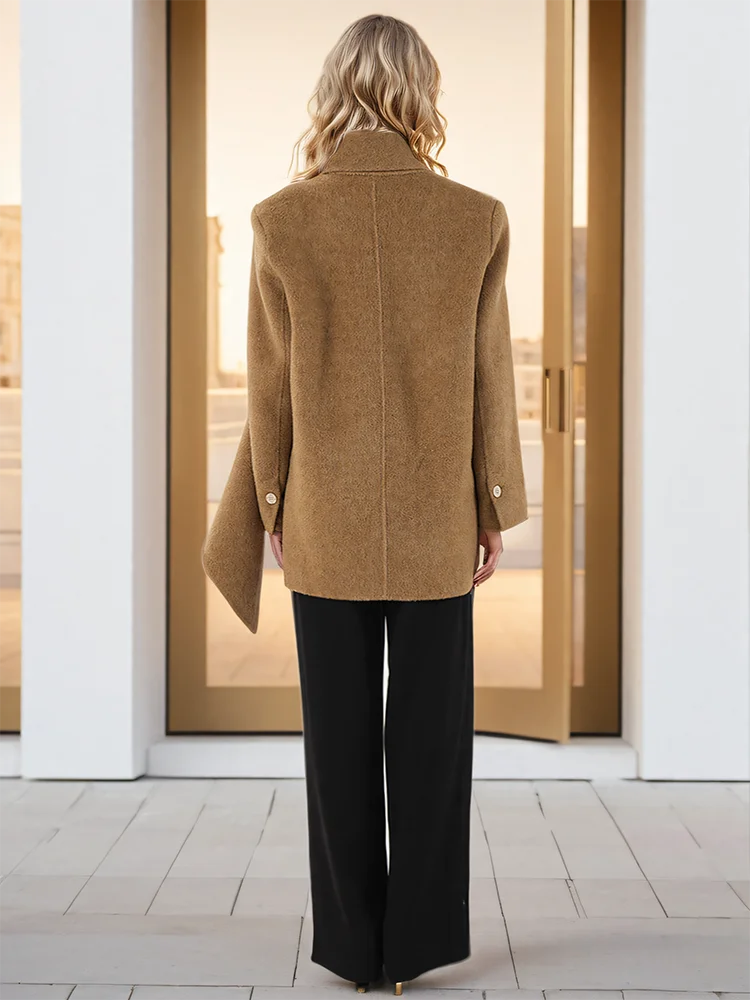 Woolen Scarf Collar Double-Breasted Overcoat - Fashionpara