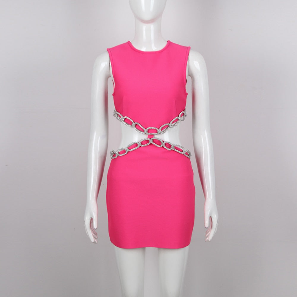 Backless Diamond Tight Mini Cut-Out Dress 9