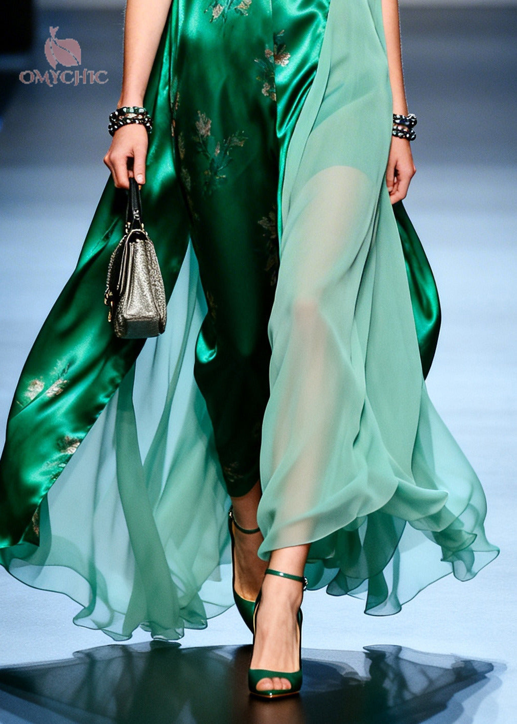 Floral Deep V-Neck Sleeveless Satin Chiffon Drape Maxi Dress - View 4